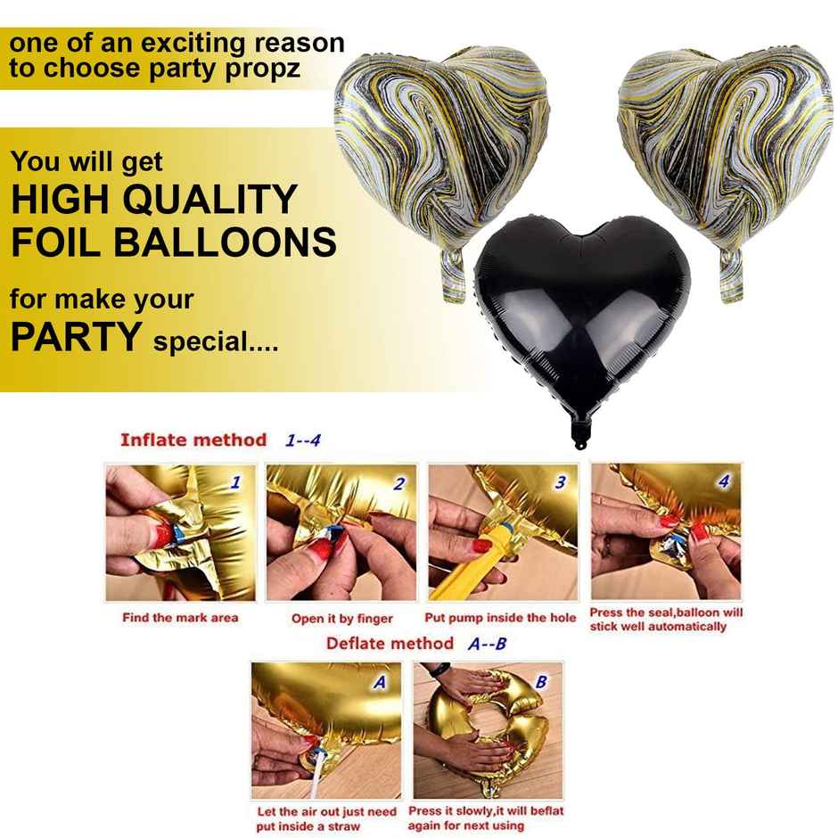 Romantic Decoration Combo with Black Heart Foil Balloons | Party Propz